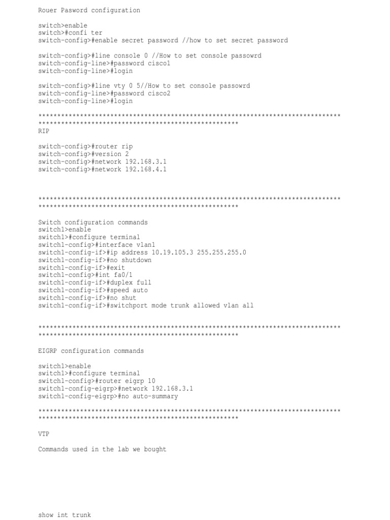CCNA Labs Commands | PDF | Network Switch | Port (Computer Networking)