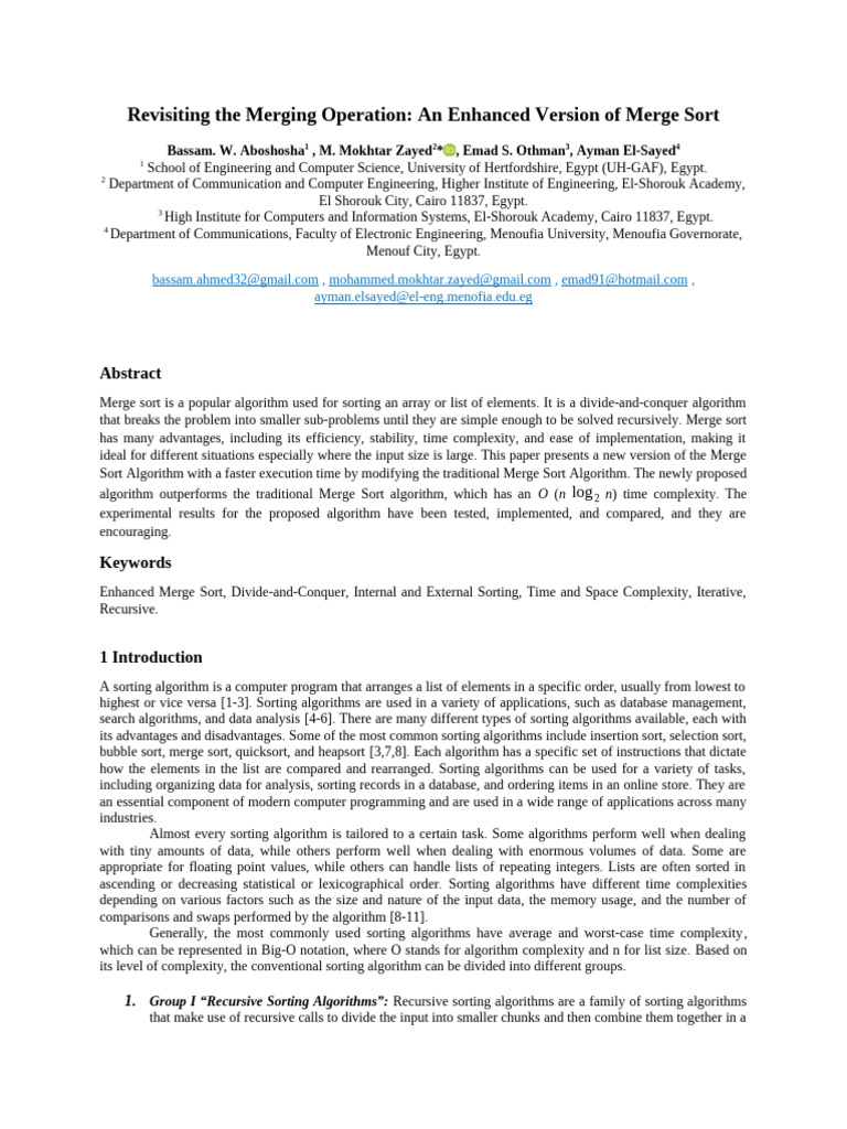 Enhanced Merge Sort Algorithm Optimization | PDF | Parallel Computing ...
