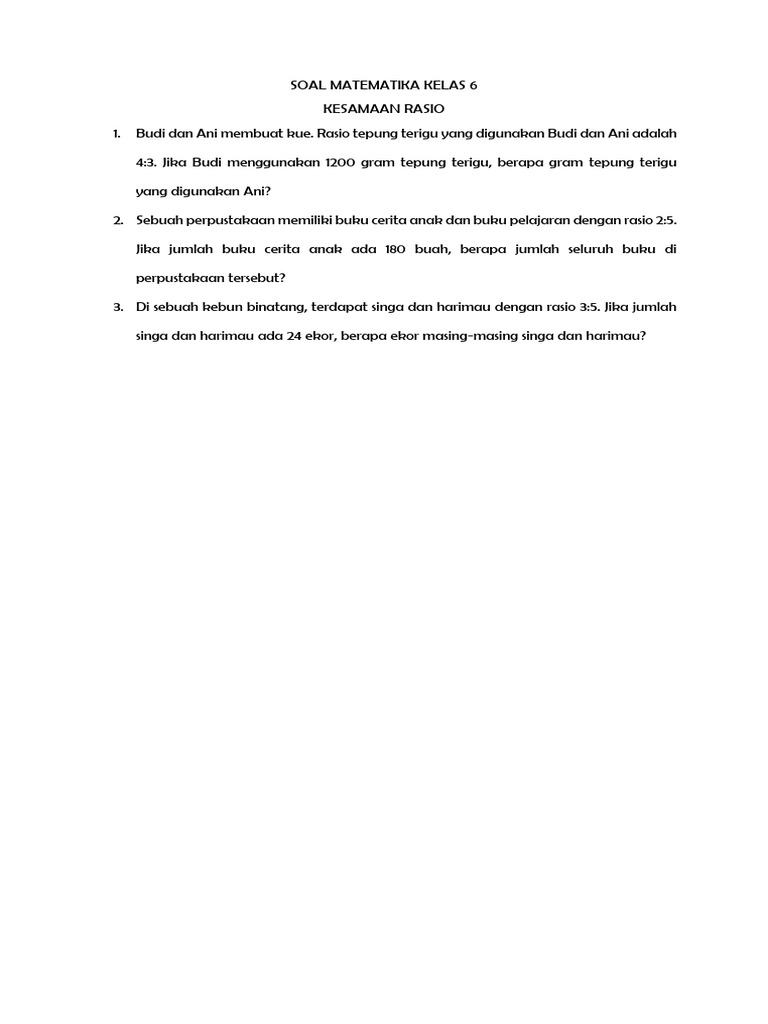 Soal Kesamaan Rasio Kelas 6 SD | PDF