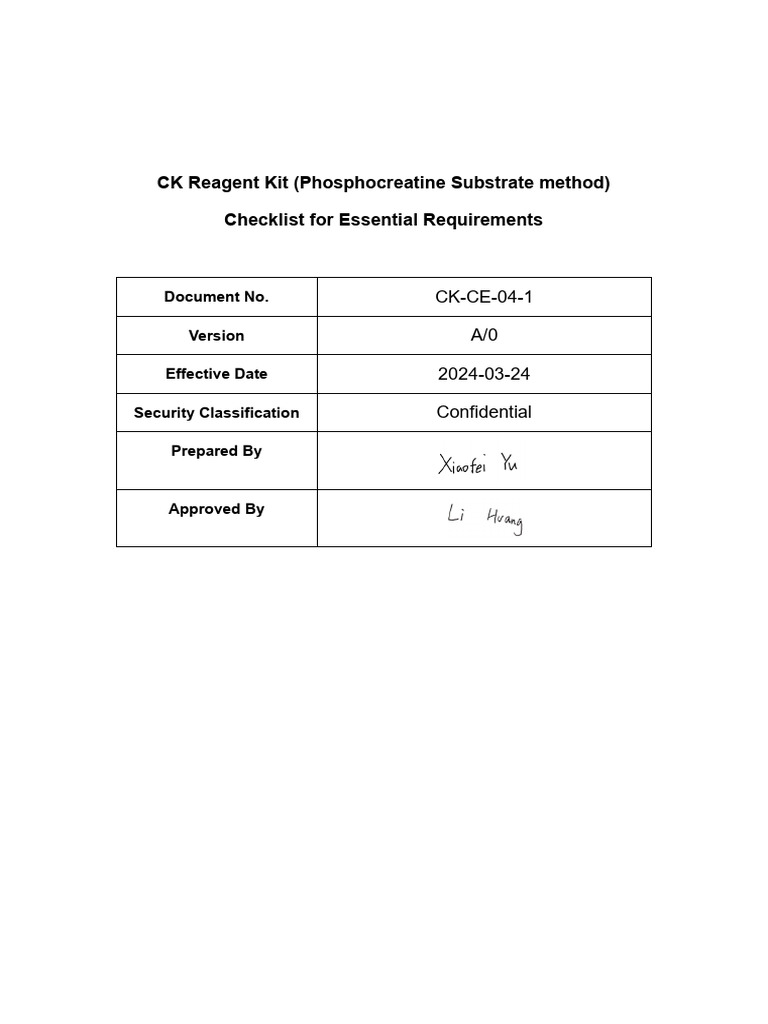 CK Reagent Kit Compliance Checklist | PDF | Medical Device ...