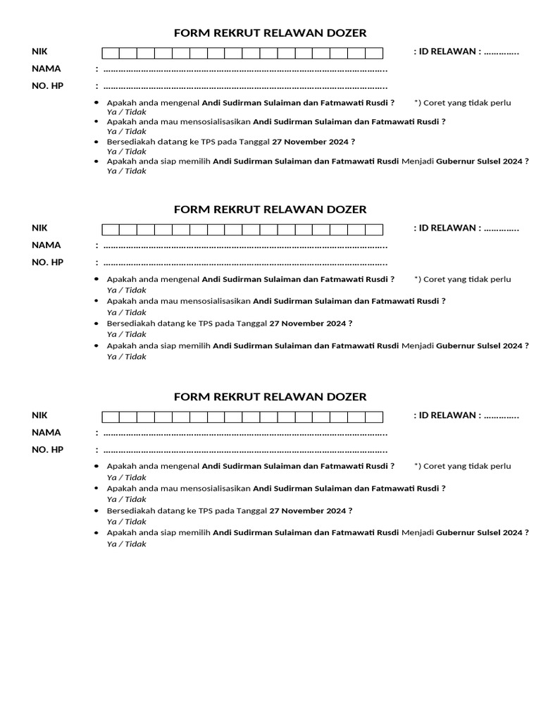 Form Rekrut Relawan Dozer | PDF