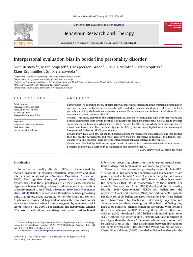 Barnow S. - Interpersonal Evaluation Bias in Borderline Personality ...