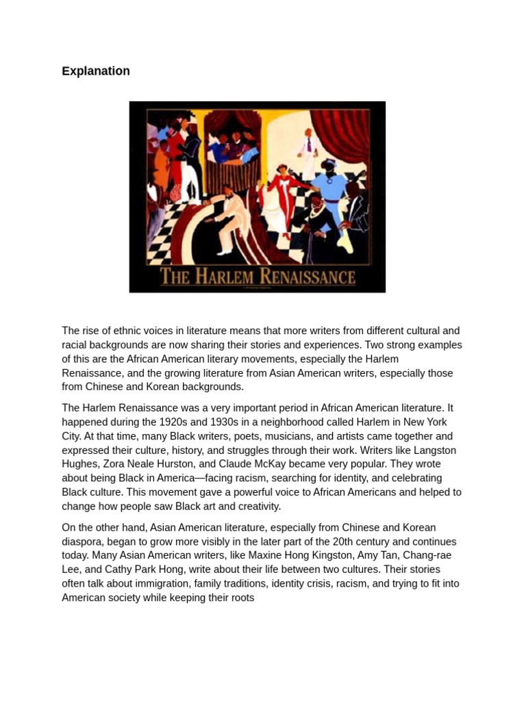 Explanation | PDF | Harlem Renaissance | Ethnicity