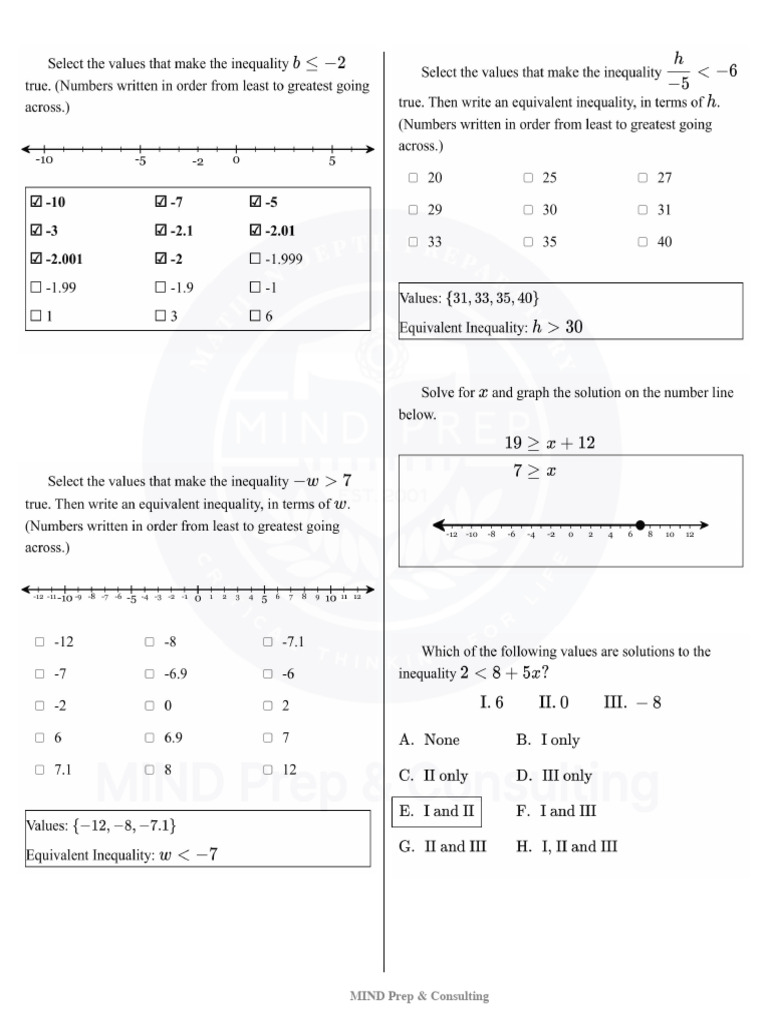 Test - Ch14. Ineqaualities - KEY | PDF