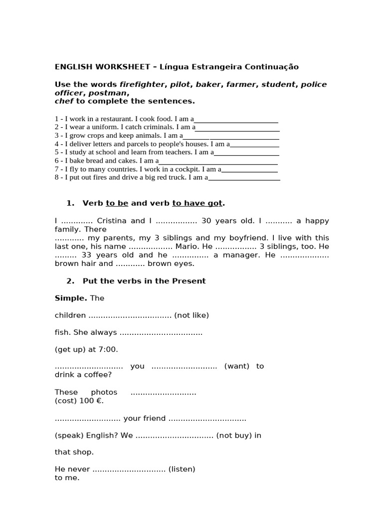 English Worksheet: Jobs and Grammar Activities | PDF | English Language ...