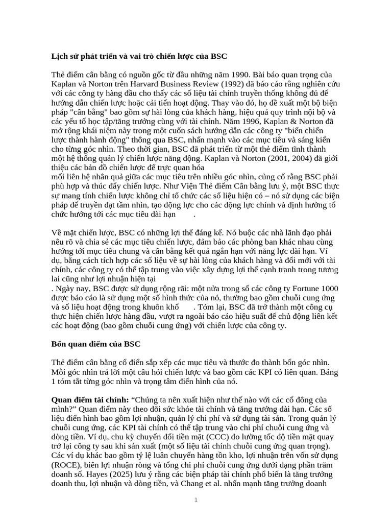 Balanced Scorecard (BSC) Method (Việt | PDF