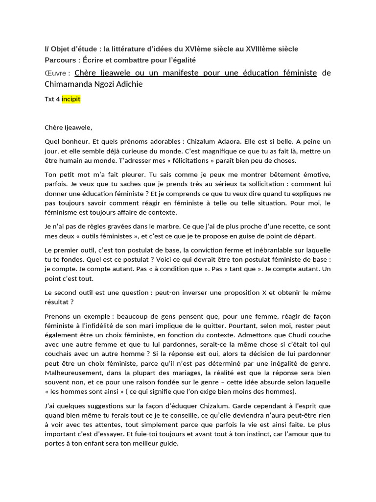 Éducation féministe : Chère Ijeawele | PDF