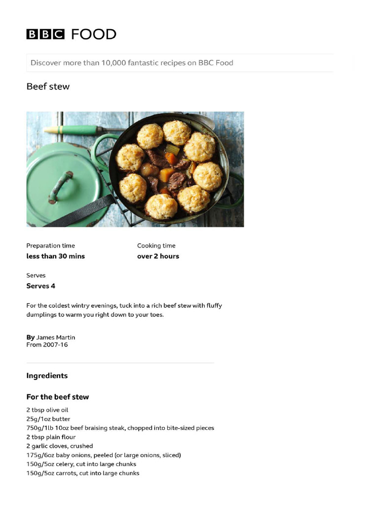 Beef Stew Recipe - BBC Food | PDF