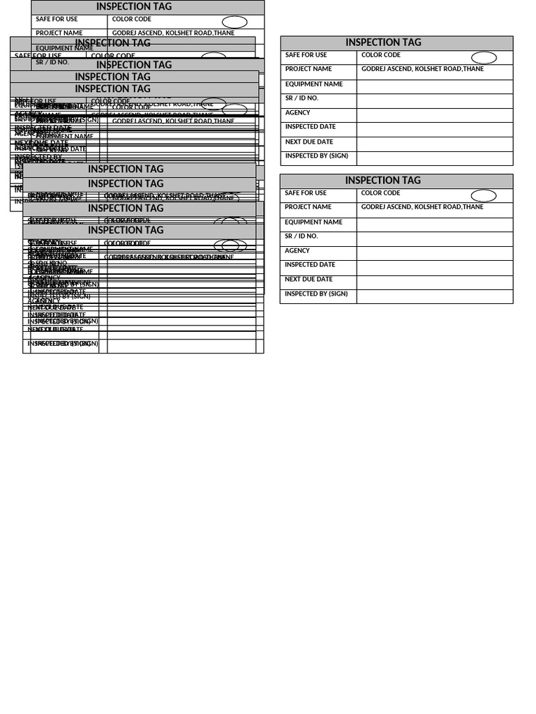 Godrej Ascend Equipment Inspection Tag | PDF