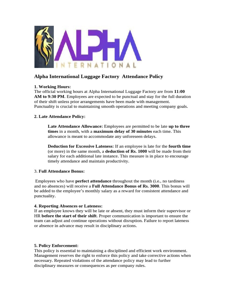 Alpha International Attendance Policy | PDF