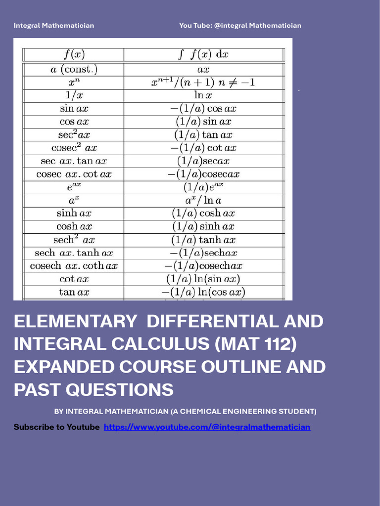 Calculus Course Outline & Past Questions | PDF | Differential Calculus ...