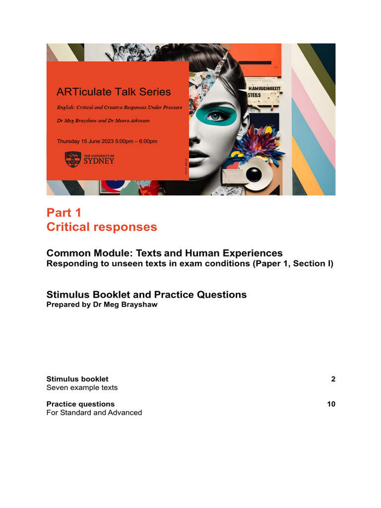 Exam Prep: Texts & Human Experiences | PDF