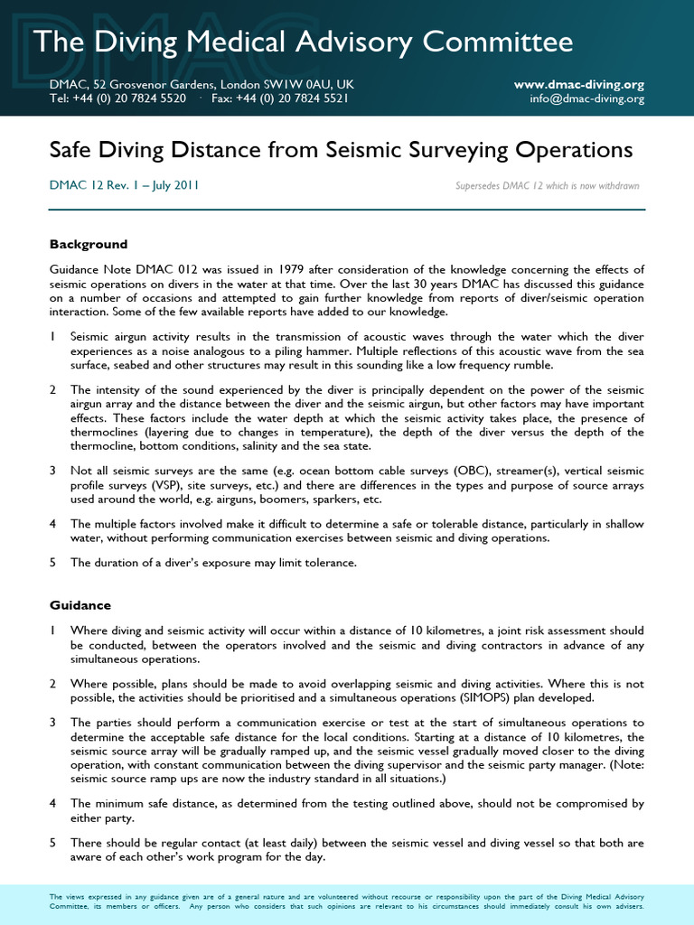 Safe Diving Near Seismic Operations | PDF | Underwater Diving ...