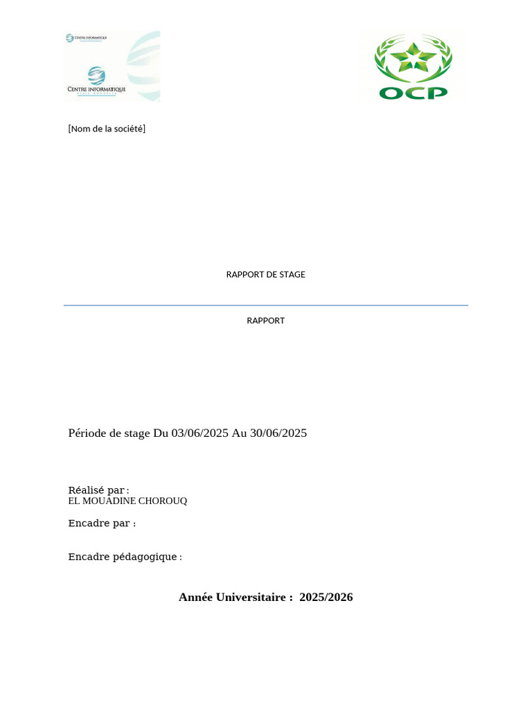 Rapport de stage chez OCP - Chorouq | PDF | Informatique | Informatique