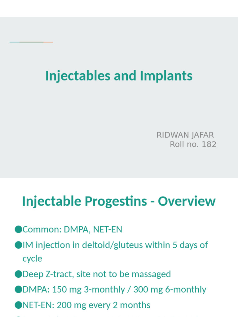 Injectables and Implants Presentation | PDF | Birth Control | Human ...