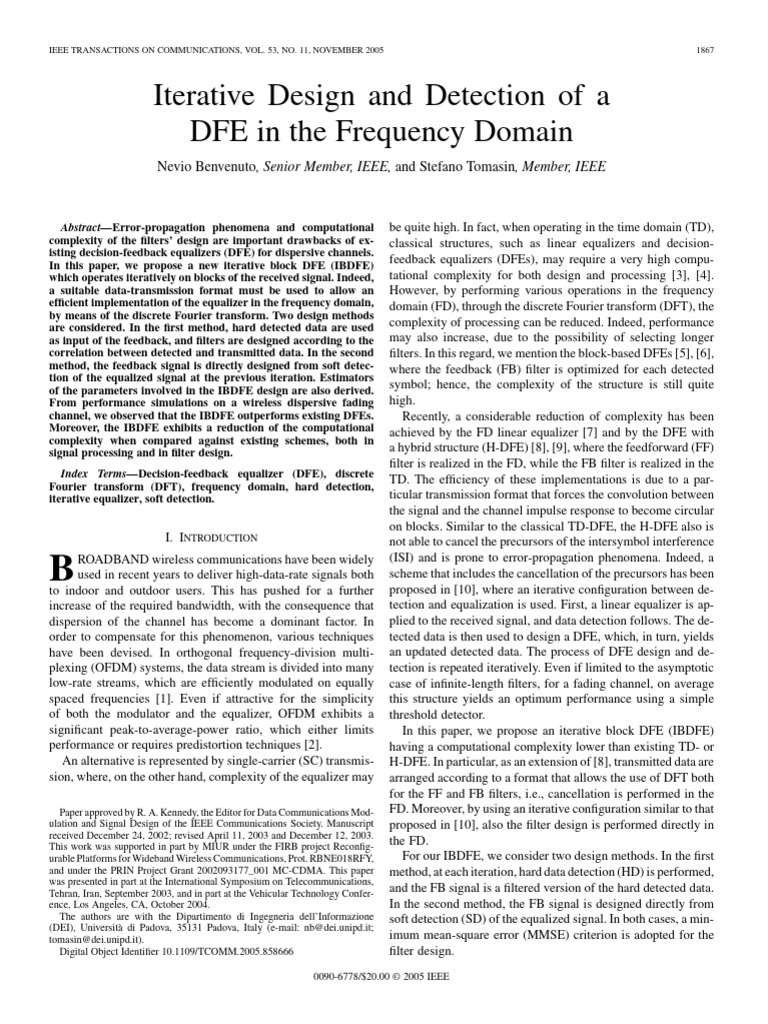 Iterative Block DFE for Wireless Channels | PDF | Discrete Fourier ...