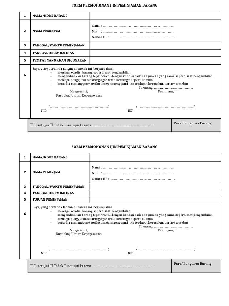 Formulir Izin Peminjaman Barang Resmi | PDF