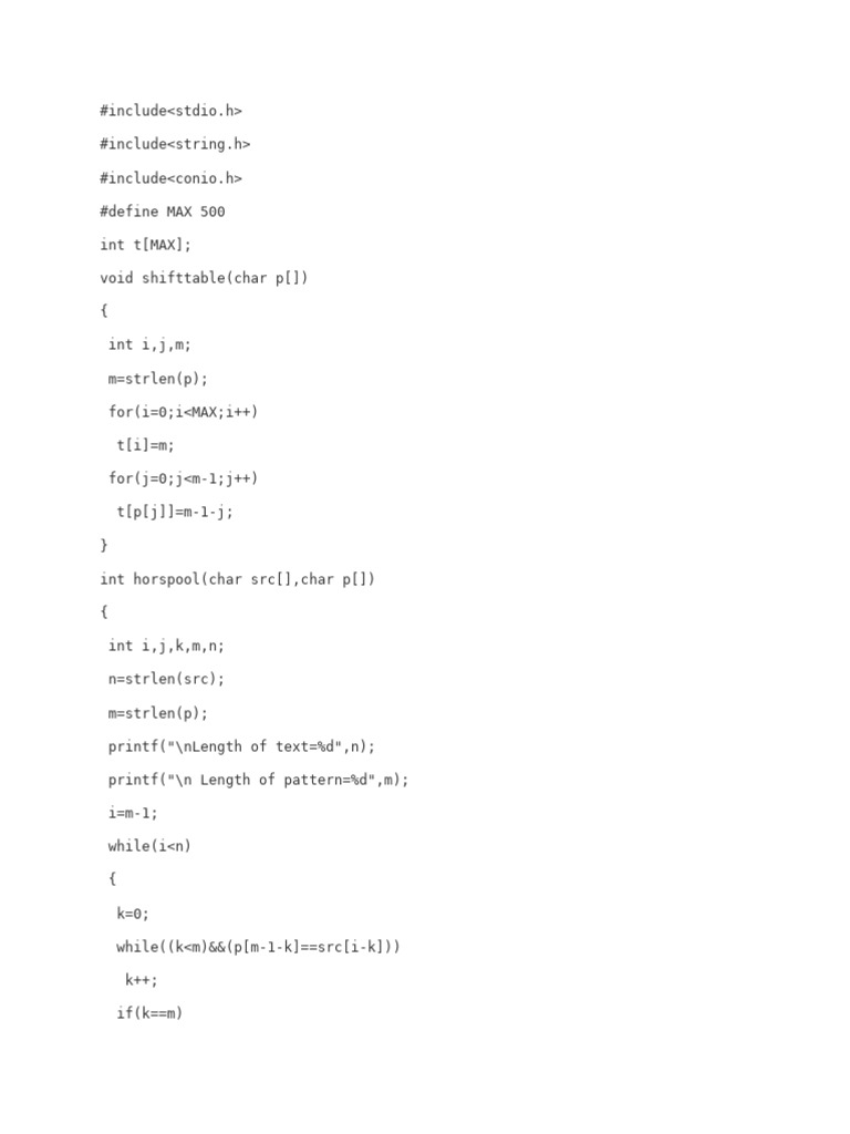Horspool Algorithm Implementation | PDF