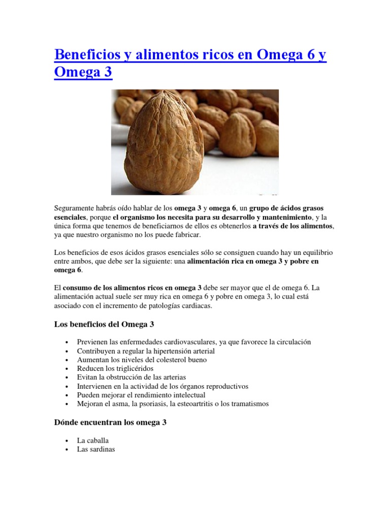 Beneficios y Alimentos Ricos en Omega 6 y Omega 3 PDF Ácido Graso