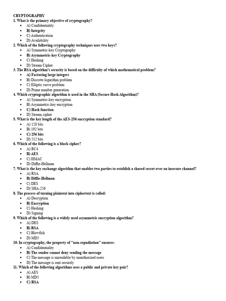 Essential Cryptography MCQs and Answers | PDF | Cryptography | Key ...