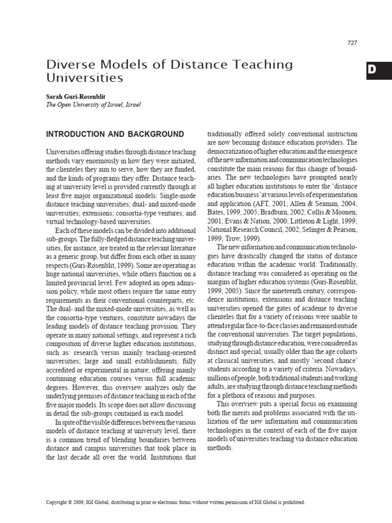 Distance Teaching University Models | PDF | Distance Education | University