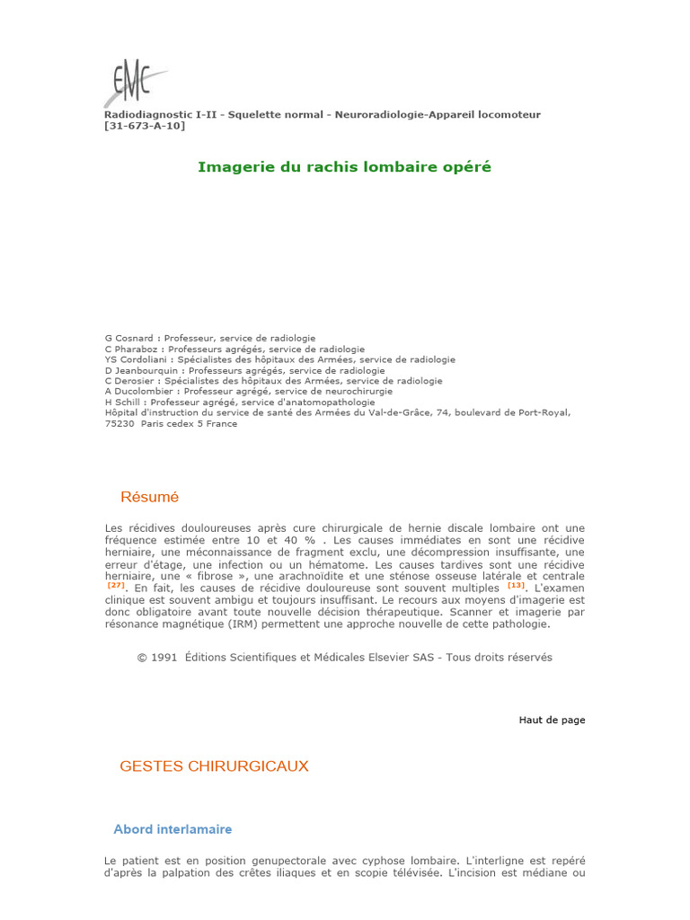 Fibrose postopératoire et IRM discale PDF Imagerie par résonance — free download