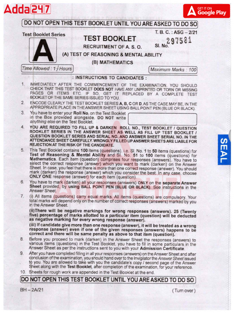 OPSC ASO 2021 PYQ ReasoningMental Ability Paper | PDF