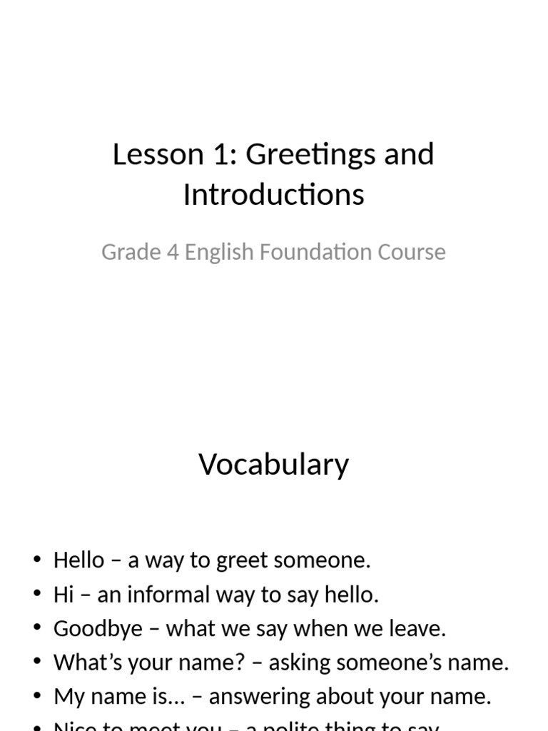 Lesson1 Greetings Presentation For Primary Student Pdf