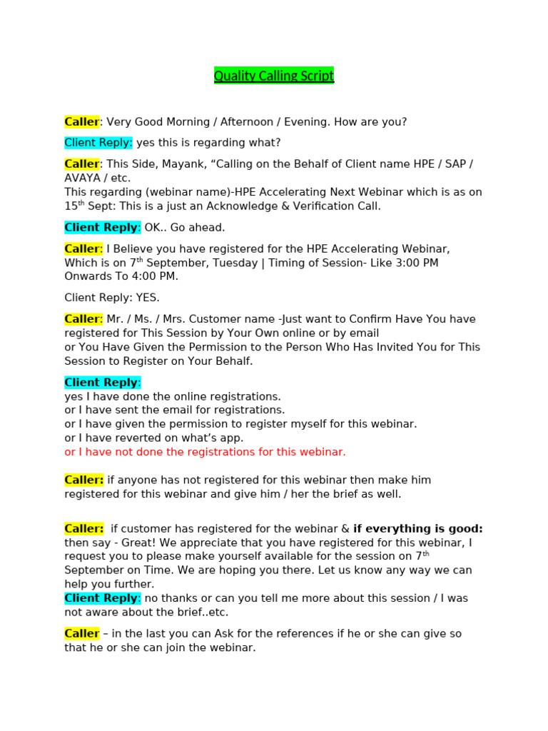 Effective Webinar Confirmation Script | PDF