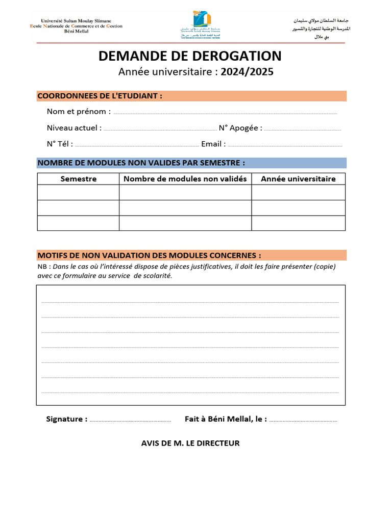 Demande de Derogtaion | PDF