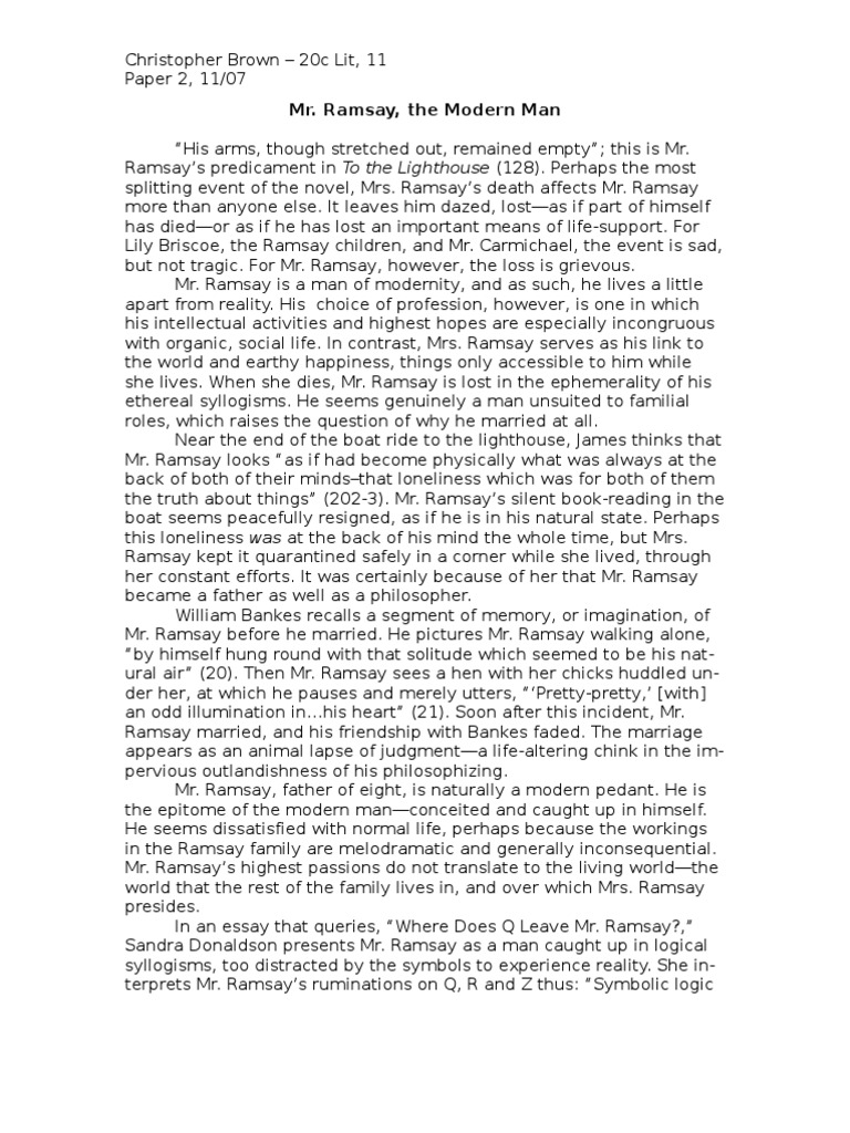 Mr. Ramsay: The Modern Man's Struggle | PDF | To The Lighthouse ...