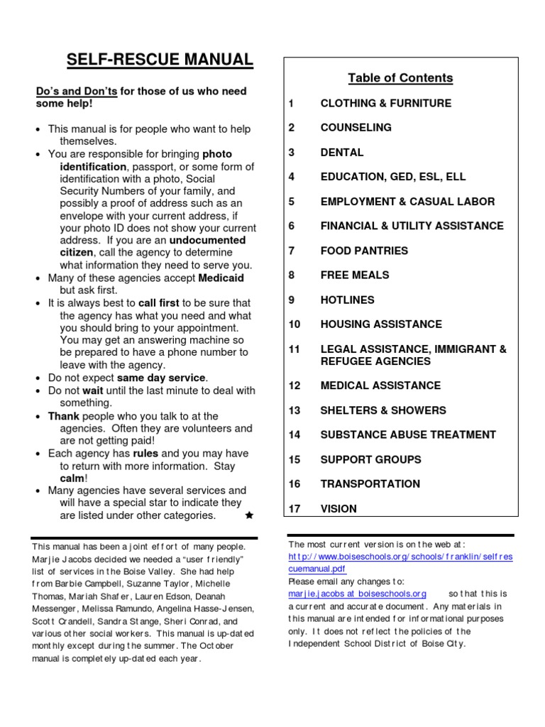 A Guide to Self-Rescue: Community Resources for Assistance in the Boise