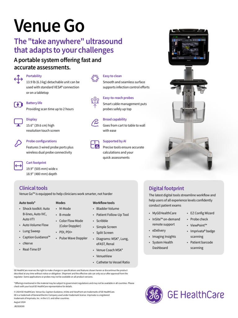 Sales Sheet Venue Go Overview Pocus jb29283xx | PDF | Medical ...