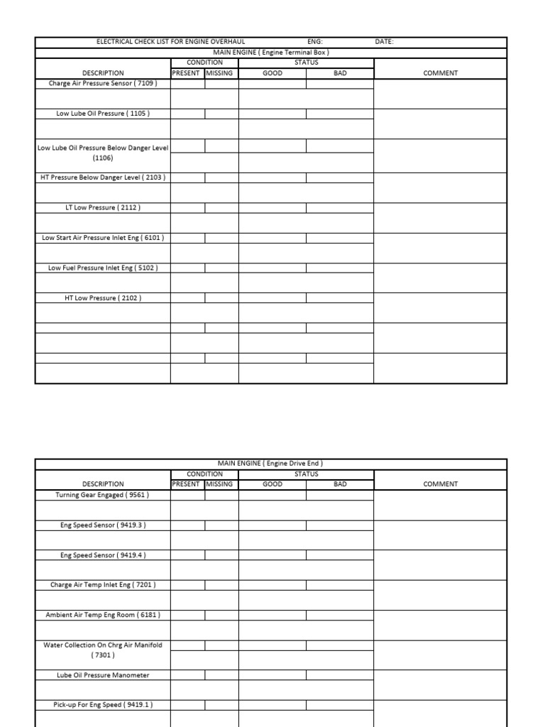 Engine Overhaul Checklist and Report | PDF | Turbocharger | Engines