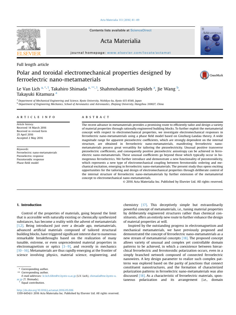 Electromechanical Properties of Ferroelectric Nano-Metamaterials | PDF ...