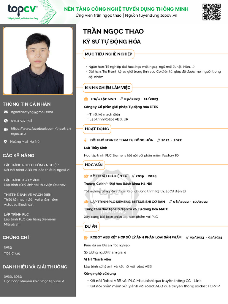 Tran Ngoc Thao TopCV - VN 111223.90017 | PDF