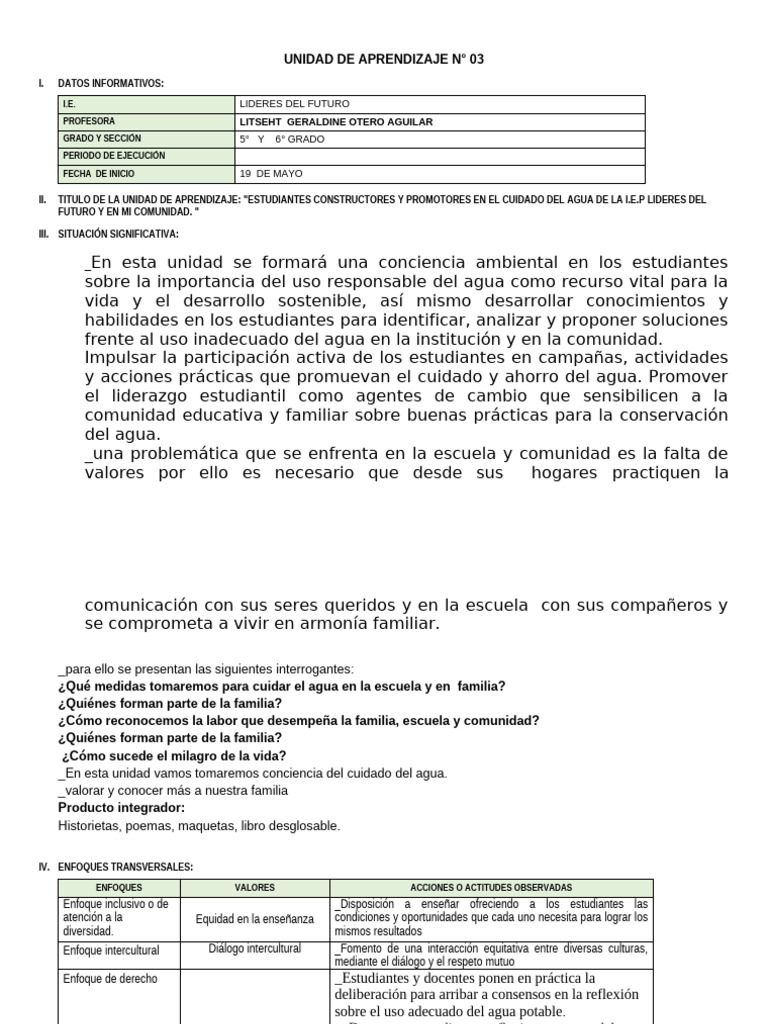6° Grado - Unidad de Aprendizaje N°03 | PDF | Decimal | División ...