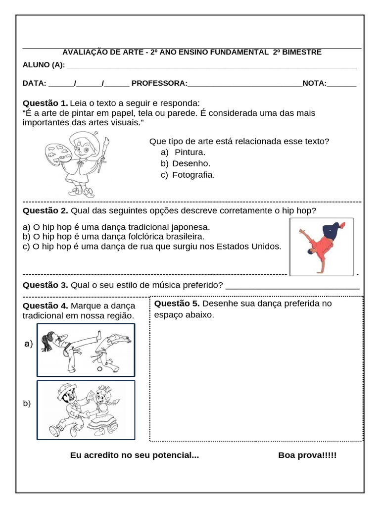 Avaliação de Arte - 2º Ano 2º Bimestre | PDF