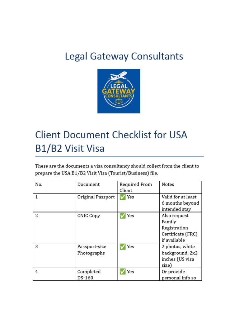 B1/B2 Visa Document Checklist | PDF | Travel Visa | Government And ...