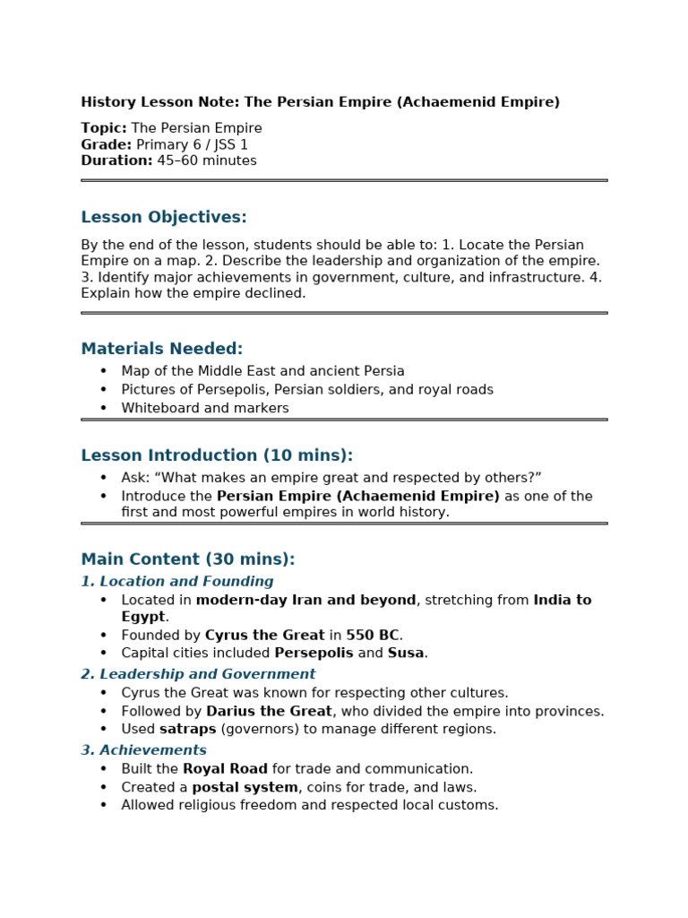 Persian Empire Lesson | PDF