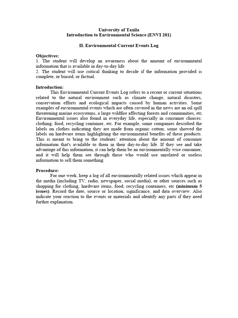 Environmental Current Events Log Guide | PDF | Recycling ...