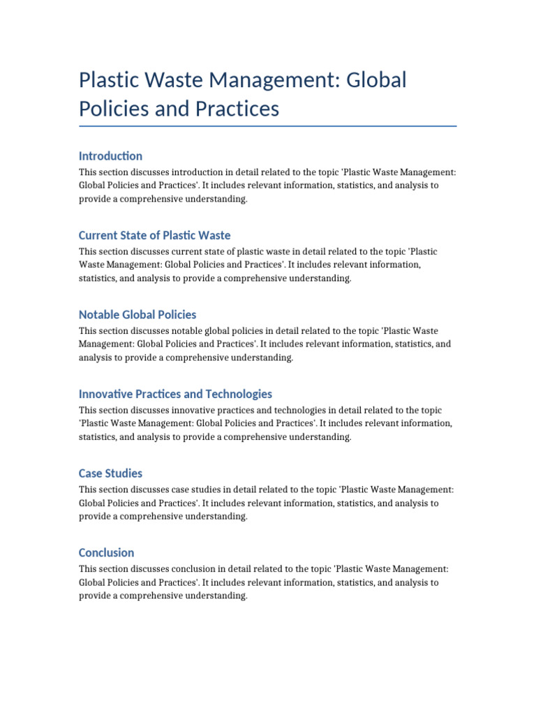 Report 4 Plastic Waste Management Global Policies and Practices | PDF