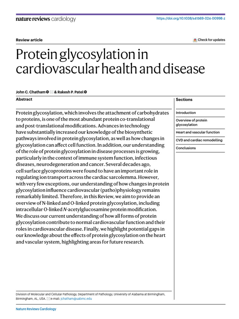 NATURE - Protein Glycosylation in Cardiovascular Health and Disease ...