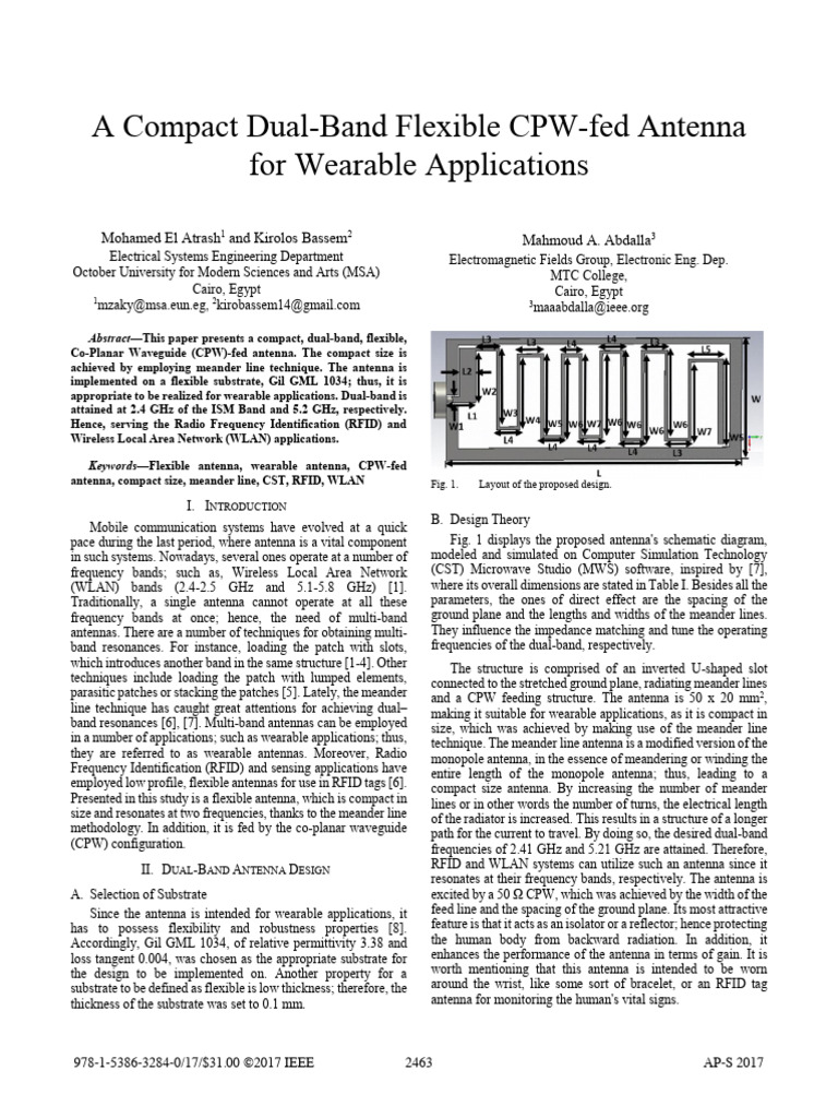 A Compact Dual-Band Flexible CPW-fed Antenna For Wearable Applications ...
