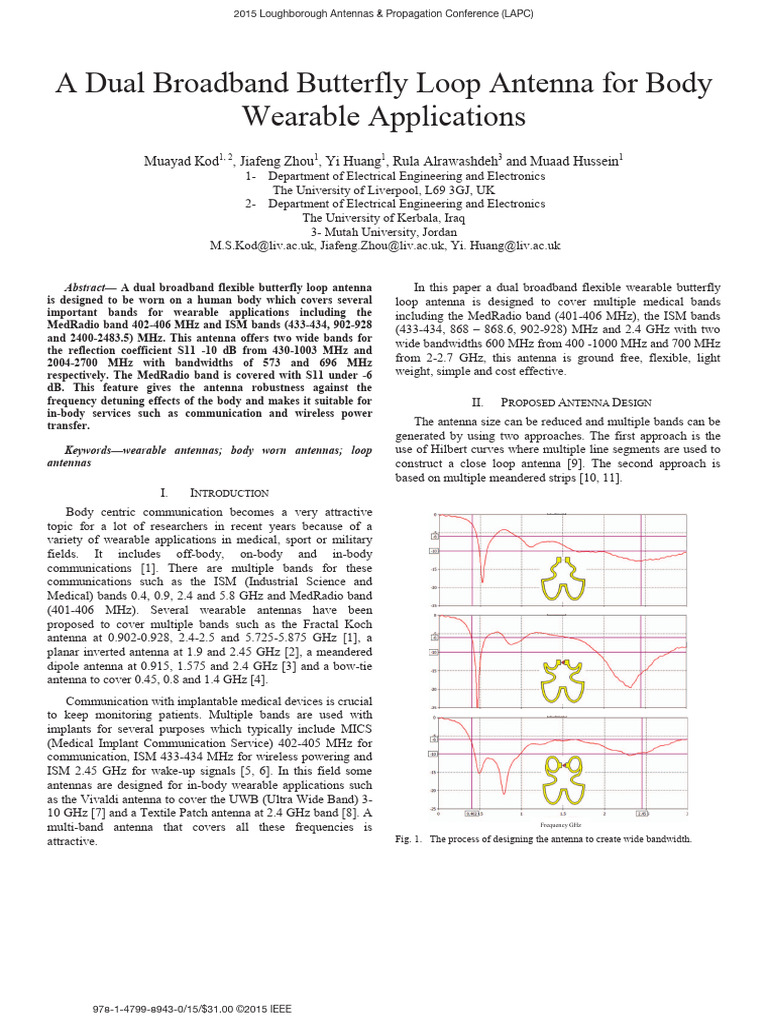 A Dual Broadband Butterfly Loop Antenna For Body Wearable Applications ...