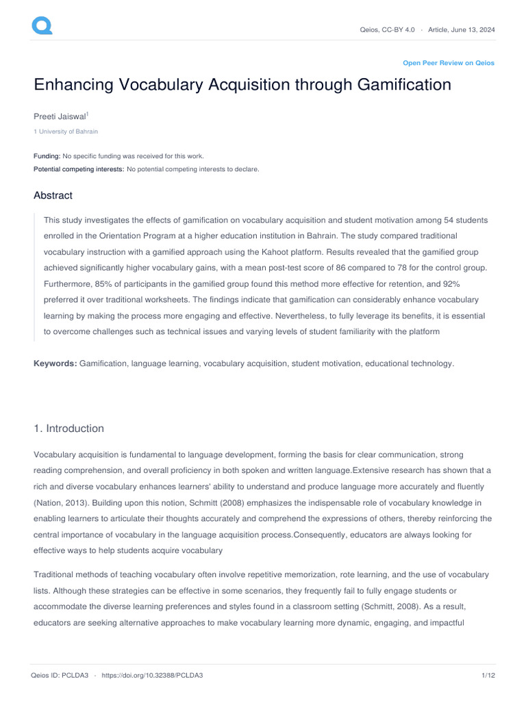 Enhancing Vocabulary Acquisition Through Gamificat | PDF | Learning ...