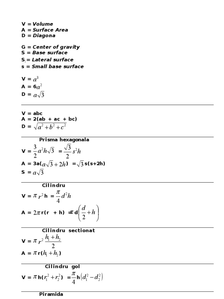 Geometric Volume and Surface Area Formulas | PDF