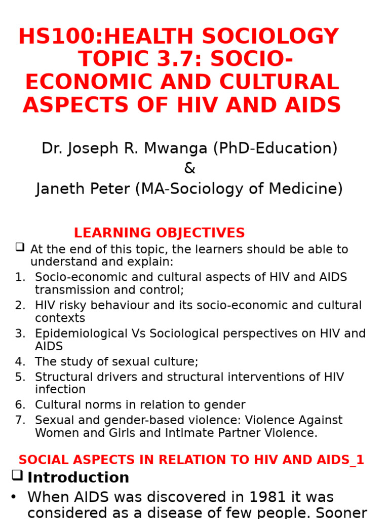 HS 100 - 3.7 Socio-Economic and Cultural Aspects of HIV and AIDS (For ...