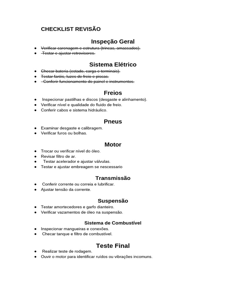 Checklist de Revisão Veicular | PDF
