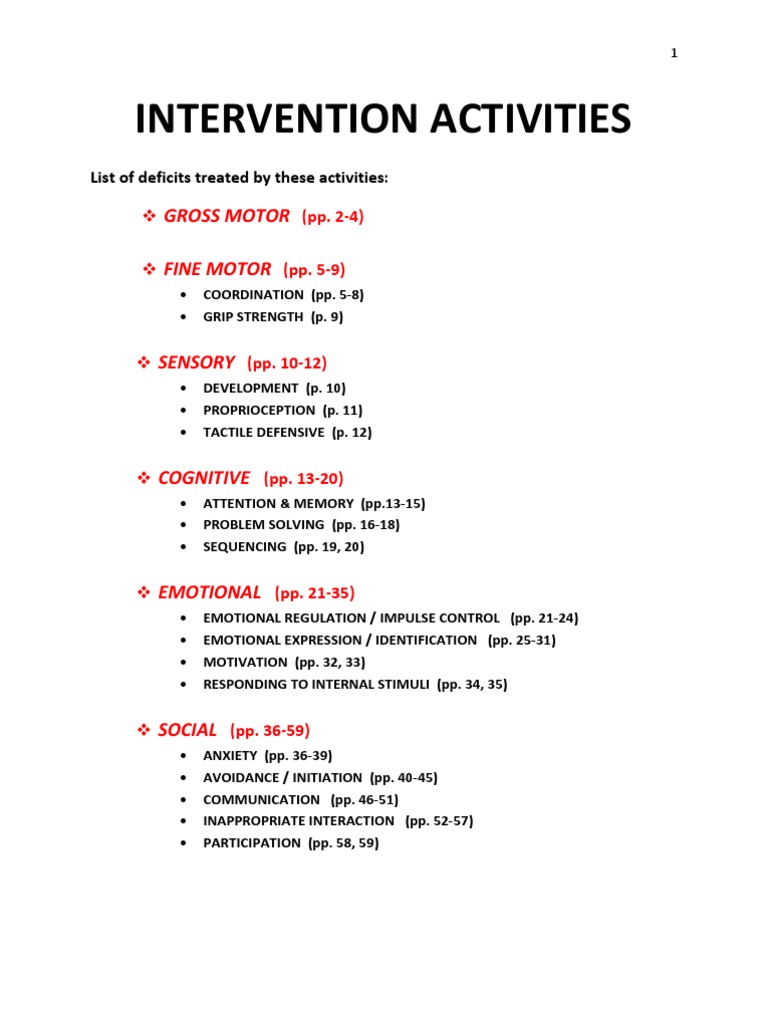 Intervention Activities | PDF | Attention | Somatosensory System